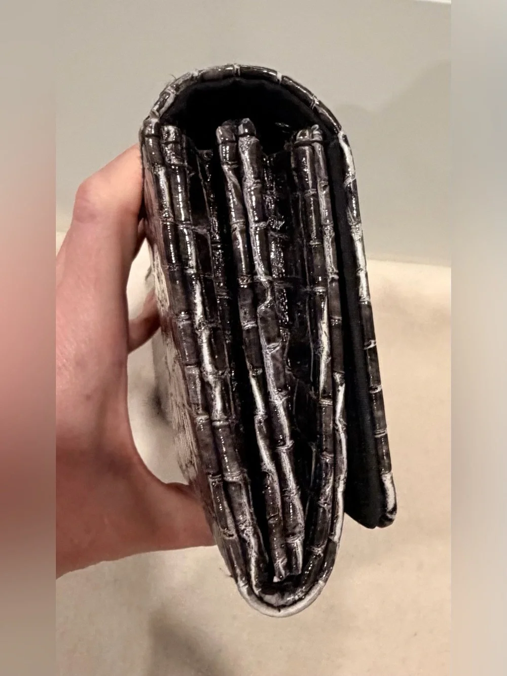 Elegant Black Croc-Embossed Leather Clutch